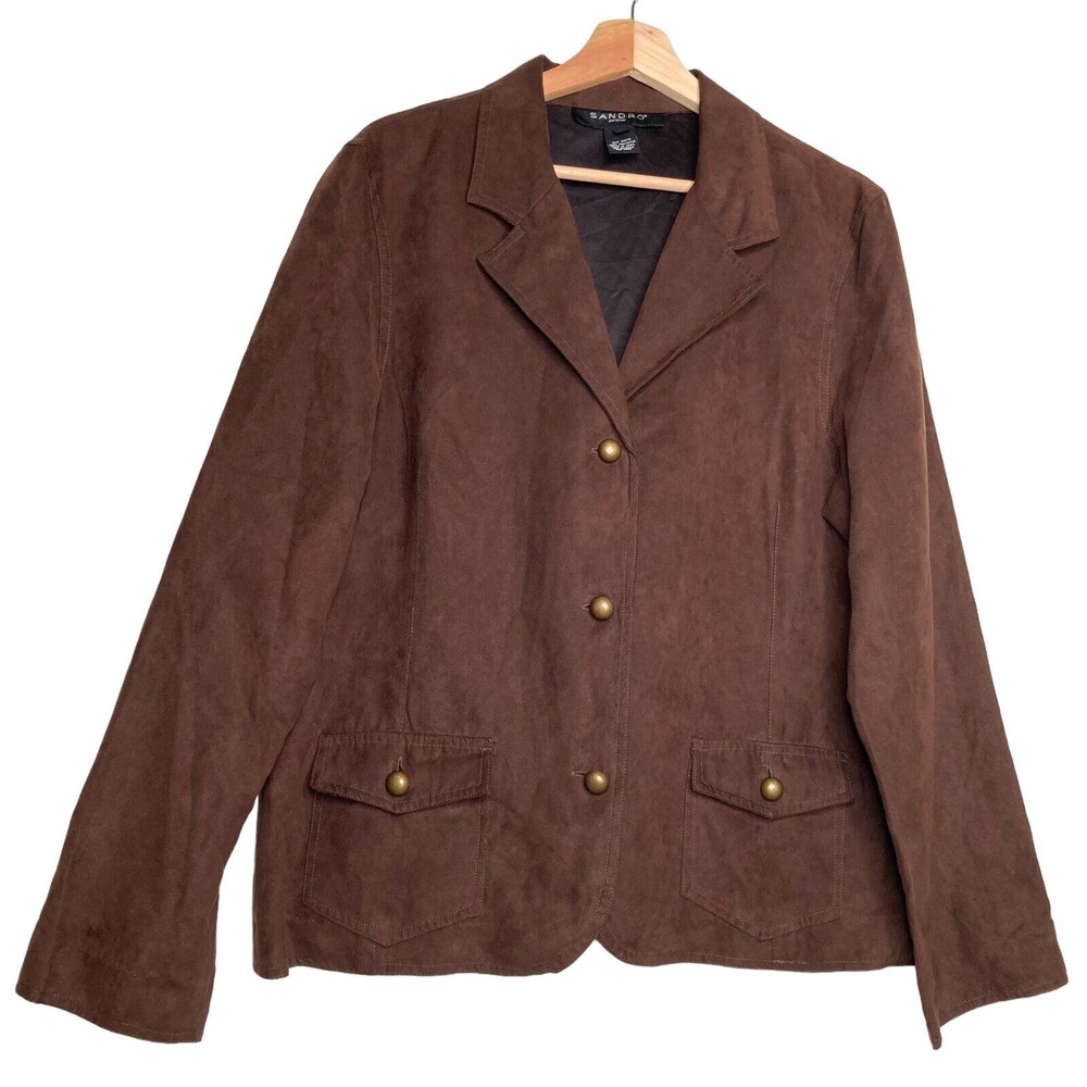 Sandro Womens XL Brown Velvet Blazer Lightweight Jacket Pockets